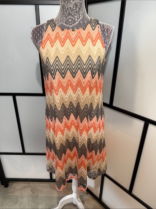 Tacera Dresses & Skirts - Tacera Chevron Knit Mini Dress in Coral, Cream, Gray